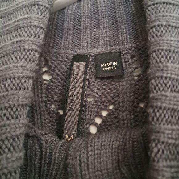 Nine West Jeans Sweater Tunic Women's Medium M Grey Cable Knit Snap Closure - Picture 4 of 11